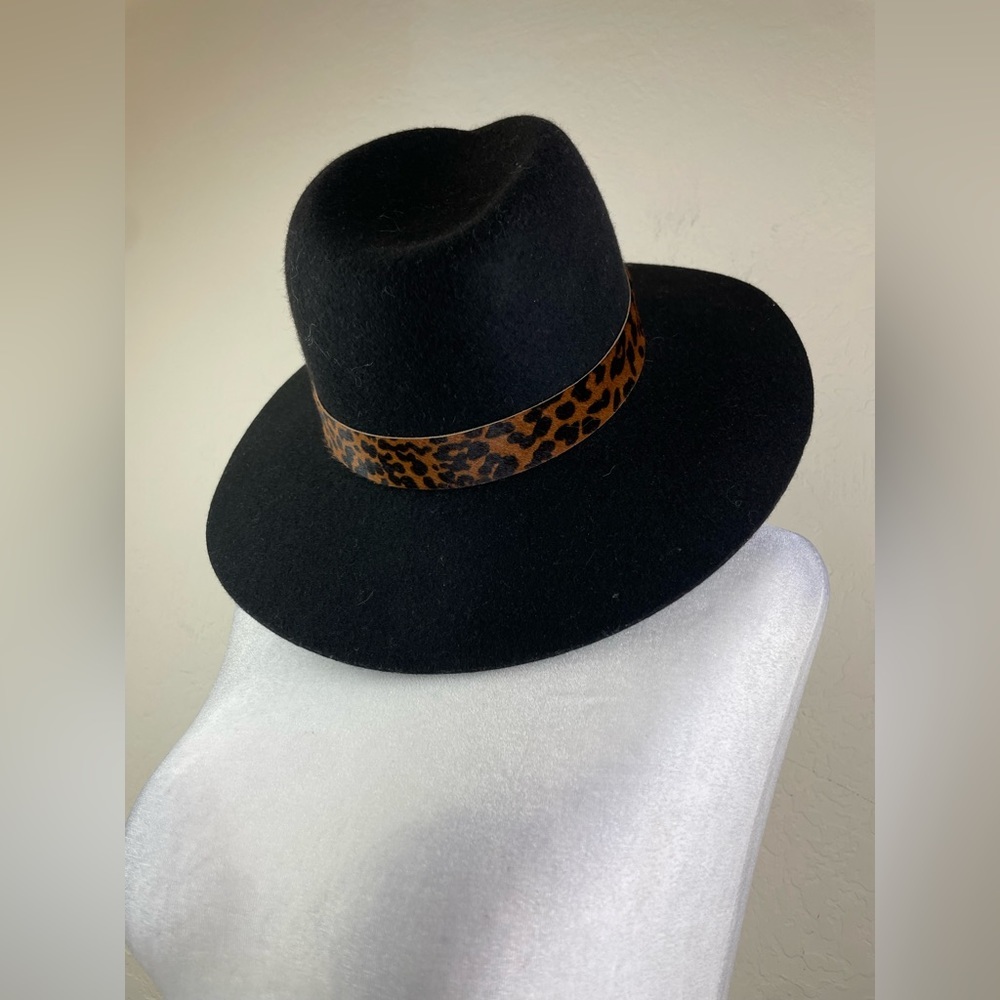 Rag & Bone Felted Wool Hat With Leopard Band, size Small